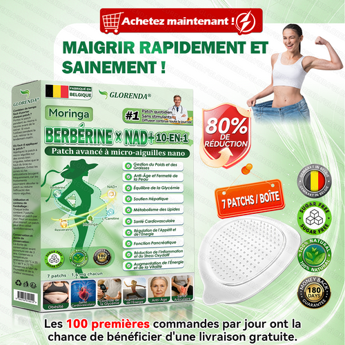 Boutique officielle 🏆🏆 𝐆𝐋𝐎𝐑𝐄𝐍𝐃𝐀® Moringa · Berbérine + NAD+ – Patch Microneedle Nano Avancé 10-en-1 (1×/jour, résultats visibles en 7 jours) | Obésité, relâchement cutané, apnée du sommeil, articulations, etc.