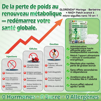 Boutique officielle 🏆🏆 𝐆𝐋𝐎𝐑𝐄𝐍𝐃𝐀® Moringa · Berbérine + NAD+ – Patch Microneedle Nano Avancé 10-en-1 (1×/jour, résultats visibles en 7 jours) | Obésité, relâchement cutané, apnée du sommeil, articulations, etc.